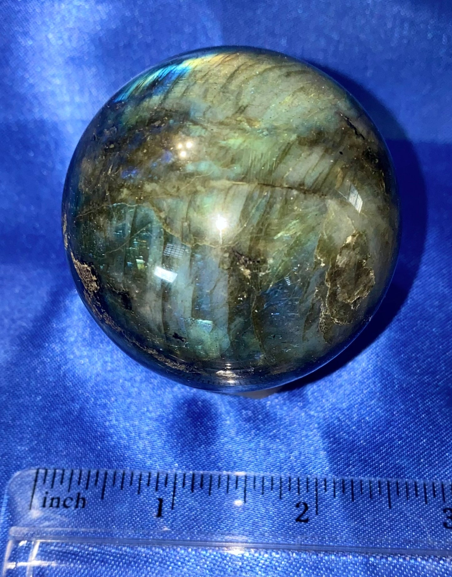 Labradorite Sphere 1s - polished blue gold flash stone sculpture