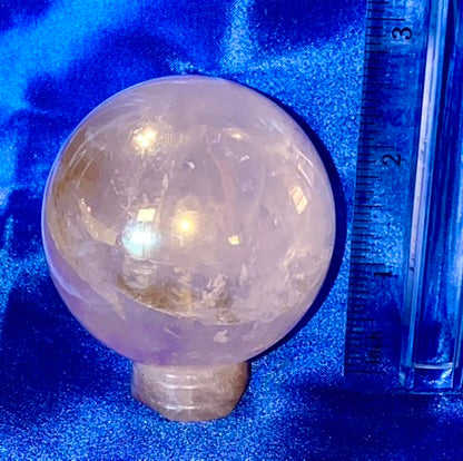 Rose Quartz Aura Sphere 1 - polished pink stone sculpture with multicolor glaze