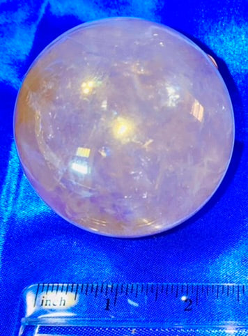 Rose Quartz Aura Sphere 1 - polished pink stone sculpture with multicolor glaze