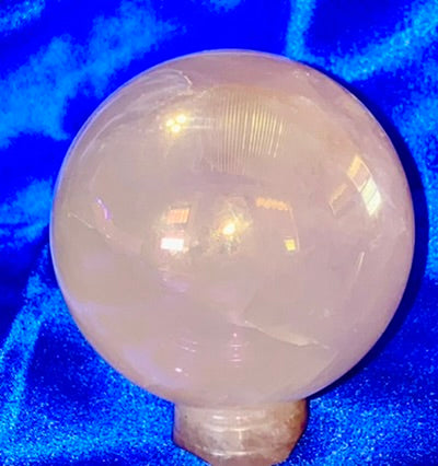 Rose Quartz Aura Sphere 2 - polished pink stone sculpture with multicolor glaze