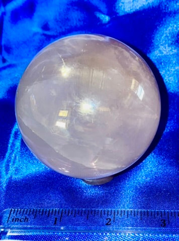 Rose Quartz Aura Sphere 2 - polished pink stone sculpture with multicolor glaze