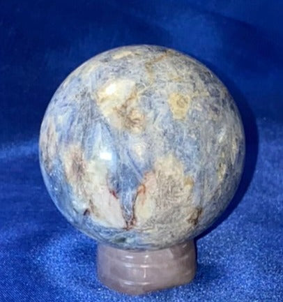 Sodalite Sphere - polished blue white stone sculpture