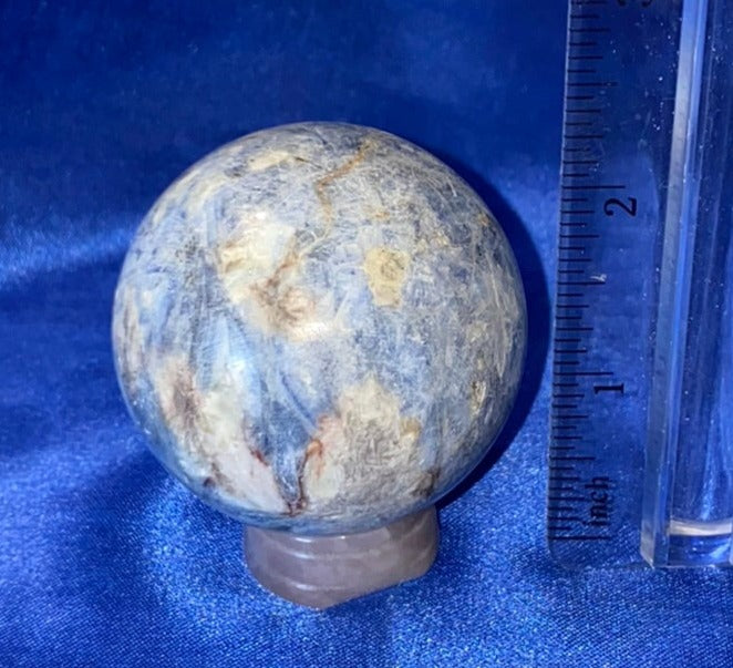 Sodalite Sphere - polished blue white stone sculpture