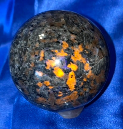 Yooperlite Sphere s4 (UV Reactive)  - polished gray black stone sculpture glows red under blacklight