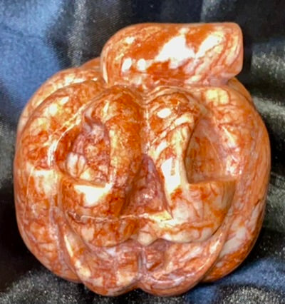 Orange Calcite Pumpkin Jack-o-lantern Figurine 2