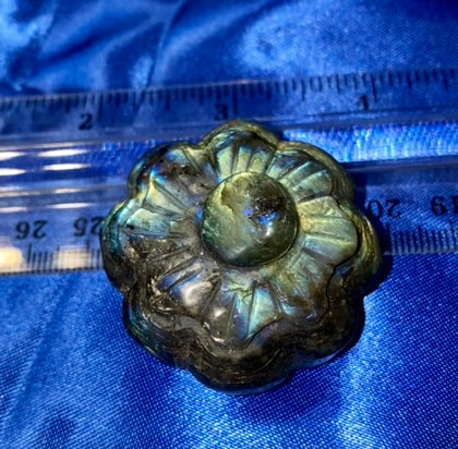 Labradorite Pumpkin Figurine 2 - polished blue gold flash stone sculpture