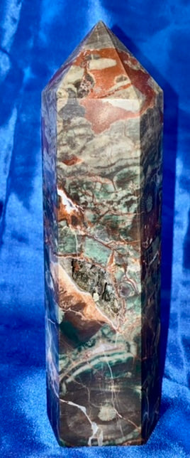 Brecciated Jasper Tower m1  - polished red blue black orange stone sculpture