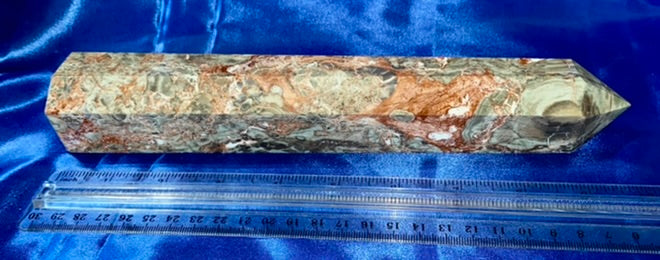 Brecciated Jasper Tower l1  - polished red blue black orange stone sculpture