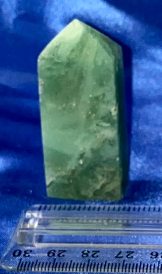 Green Calcite Point 1t - polished white green stone mini-tower sculpture