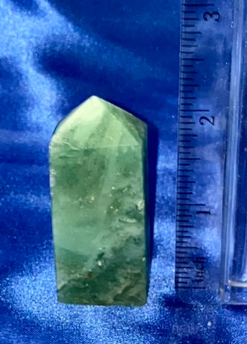 Green Calcite Point 1t - polished white green stone mini-tower sculpture