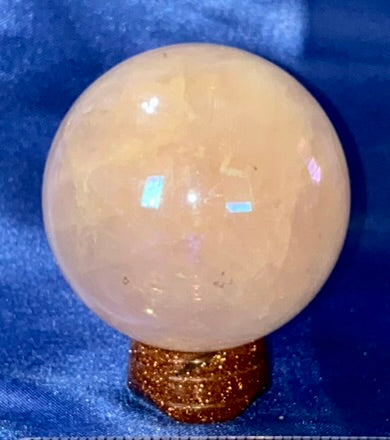 Rose Quartz Aura Sphere 3 - polished pink stone sculpture with multicolor glaze