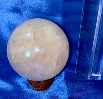 Rose Quartz Aura Sphere 3 - polished pink stone sculpture with multicolor glaze