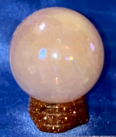 Rose Quartz Aura Sphere 1s - polished pink stone sculpture with multicolor glaze