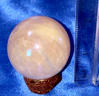 Rose Quartz Aura Sphere 1s - polished pink stone sculpture with multicolor glaze