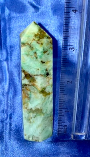 Amazonite Point m1 - polished green blue stone mini-tower sculpture