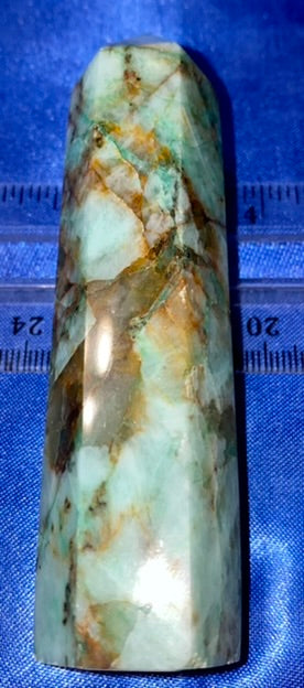 Amazonite Point m1 - polished green blue stone mini-tower sculpture