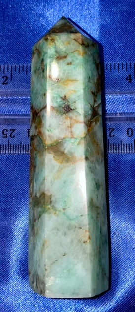 Amazonite Point m1 - polished green blue stone mini-tower sculpture