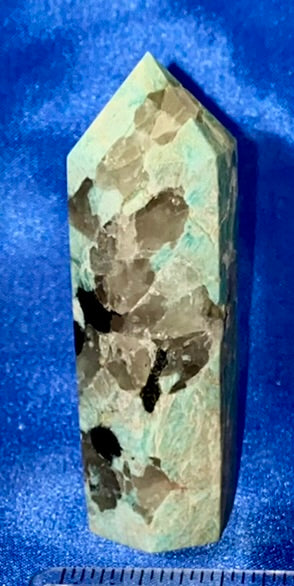 Amazonite Point s2 - polished green blue stone mini-tower sculpture