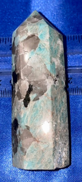 Amazonite Point s2 - polished green blue stone mini-tower sculpture