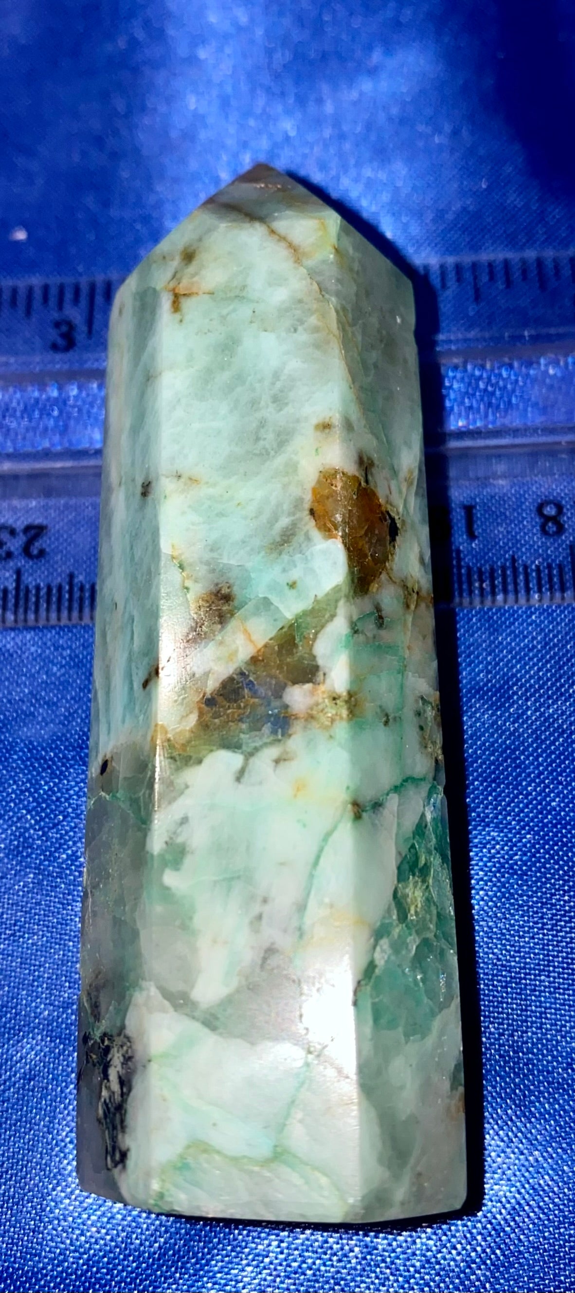 Amazonite Point s3 - polished green blue stone mini-tower sculpture