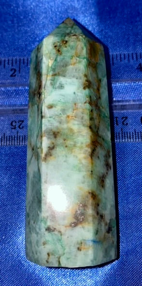 Amazonite Point 4 - polished green blue stone mini-tower sculpture