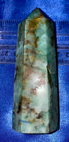 Amazonite Point 4 - polished green blue stone mini-tower sculpture