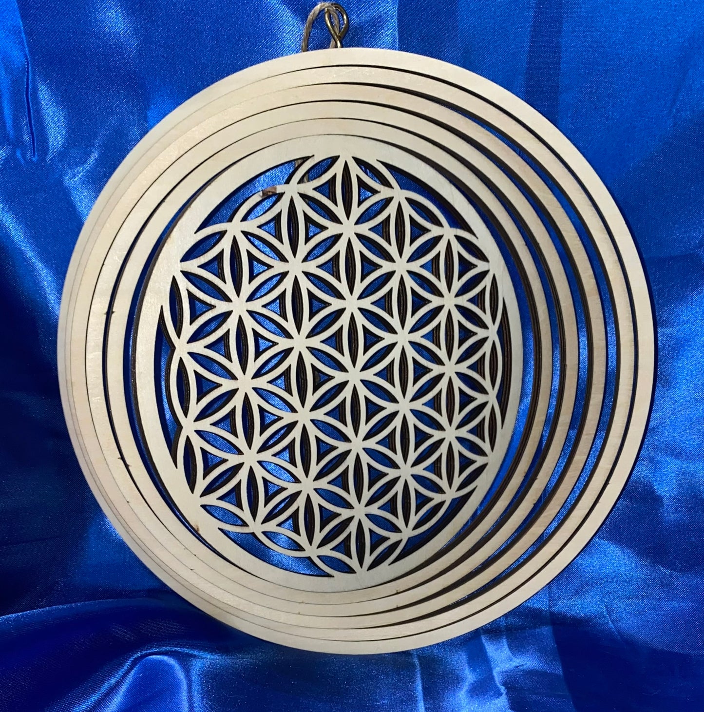 Wooden Wind-Spinner - Lotus/Flower of Life