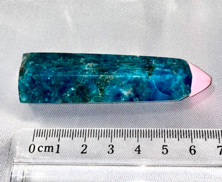 Apatite Point t1  - polished blue green stone mini-tower sculpture