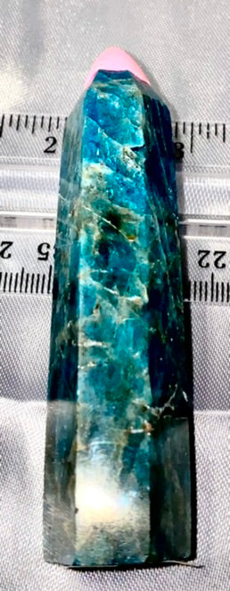 Apatite point t2  - polished blue green stone mini-tower sculpture