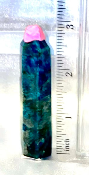 Apatite Point t3  - polished blue green stone mini-tower sculpture