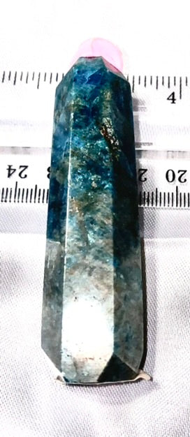 Apatite Point t3  - polished blue green stone mini-tower sculpture