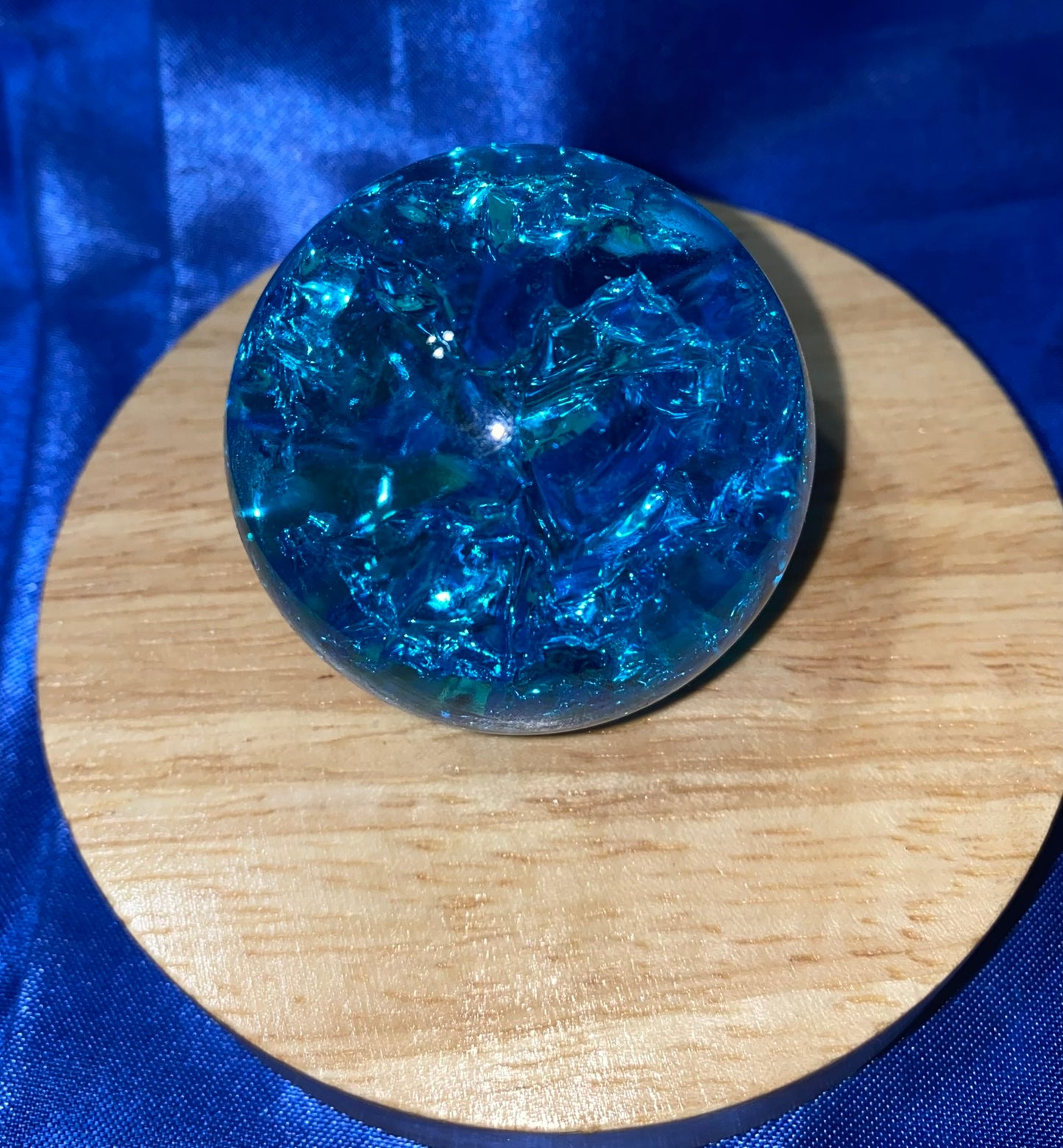 Crackled Glass Sphere - Dark Blue