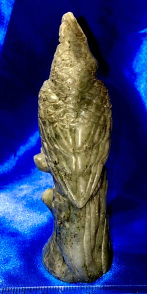 Labradorite Cockatoo Statue - polished blue green gold flash stone sculpture