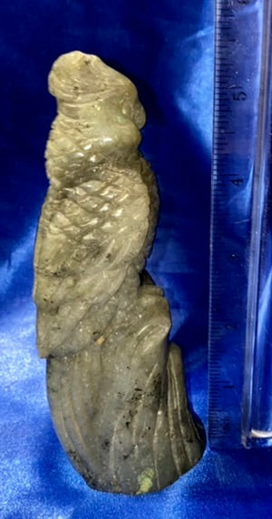 Labradorite Cockatoo Statue - polished blue green gold flash stone sculpture