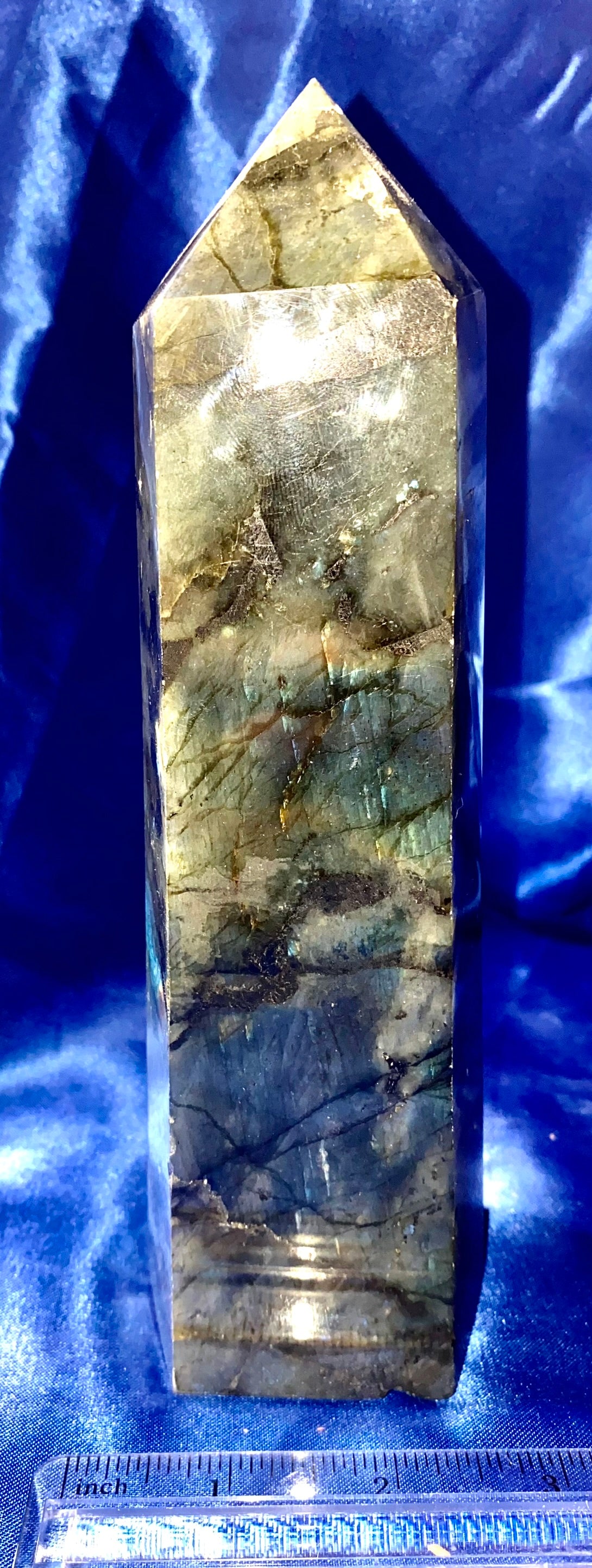 Labradorite Tower 1l - polished blue gold flash stone sculpture