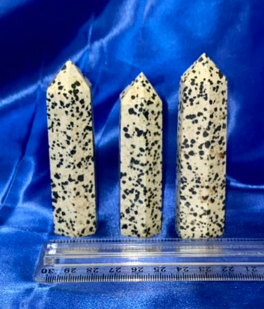 Dalmatian Jasper Point l1,2,3  - spotted black cream white polished stone sculpture