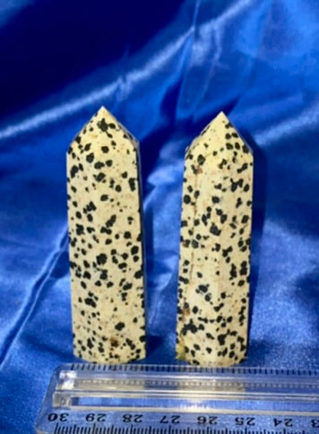 Dalmatian Jasper Point m1,2  - spotted black cream white polished stone sculpture