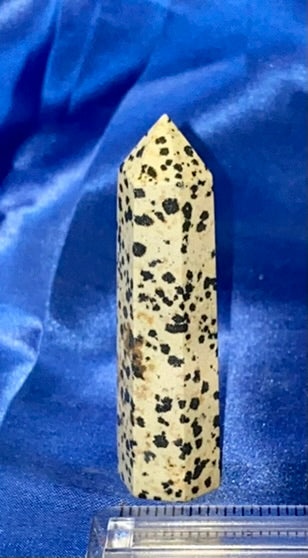 Dalmatian Jasper Point s1  - spotted black cream white polished stone sculpture