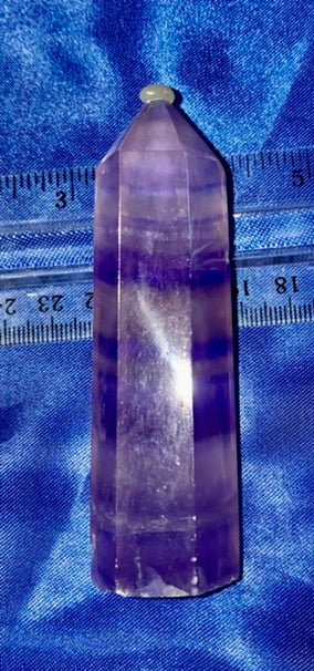 Fluorite Point l12 - polished purple white stone mini-tower sculpture