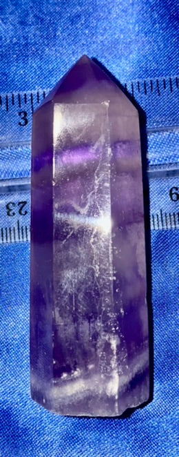 Fluorite Point m23 - polished purple white stone mini-tower sculpture