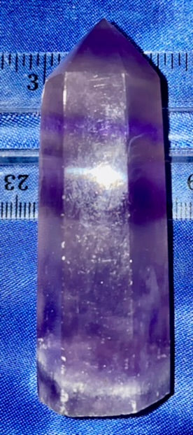 Fluorite Point m23 - polished purple white stone mini-tower sculpture