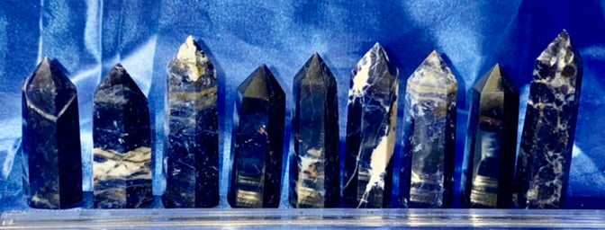 Sodalite Point s - polished blue white stone mini-tower sculpture