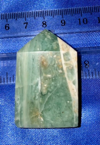 Green Calcite Point 2 - polished white green stone mini-tower sculpture