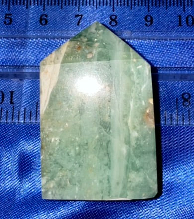 Green Calcite Point 2 - polished white green stone mini-tower sculpture