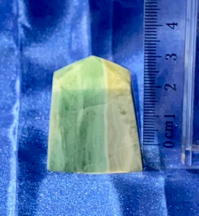 Green Calcite Point 3 - polished white green stone mini-tower sculpture