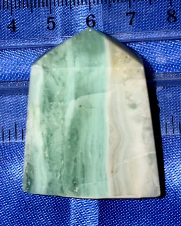 Green Calcite Point 3 - polished white green stone mini-tower sculpture