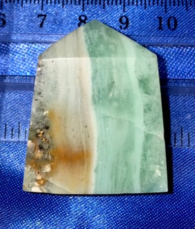 Green Calcite Point 3 - polished white green stone mini-tower sculpture