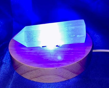 Selenite Point s1,2 - polished white stone mini-tower sculpture glows in blacklight