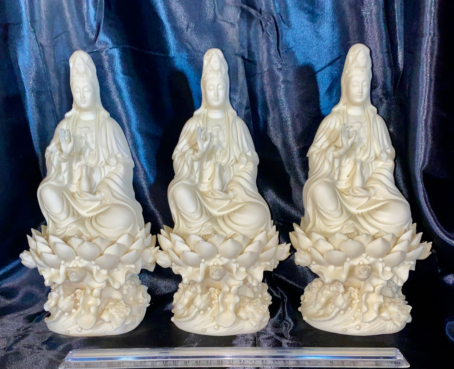 Quan Yin seated on a Lotus Pedestal Statue, Tagua Fruit (AKA Palm FruitIvory)