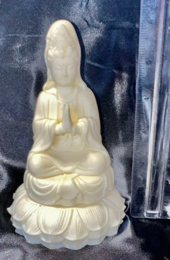 Quan Yin seated on a Pedestal Statue, Tagua Fruit (AKA Palm FruitIvory)